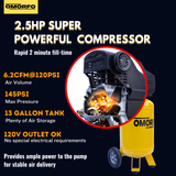 2.5HP, OIL FREE, 13 Gallon, 6CFM Upright Compressor : OP3S6-13